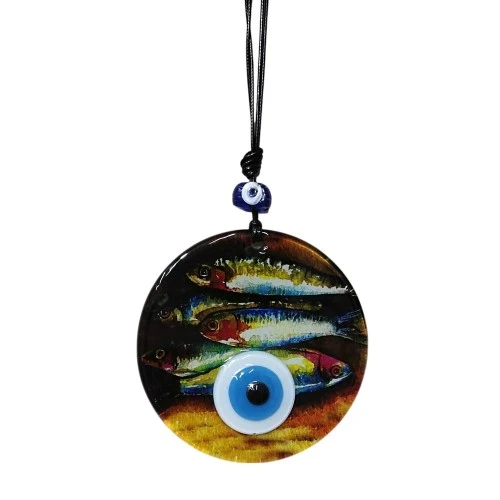 Balık Desenli 12 Cm Füzyon Cam Duvar Süsü - Resim 4