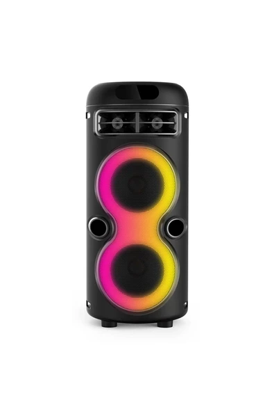 Dijital LED Göstergeli Radyolu Mikrofonlu RGB TWS Çift 4 inç Stereo Bass Kablosuz Karaoke Hoparlör - Resim 2