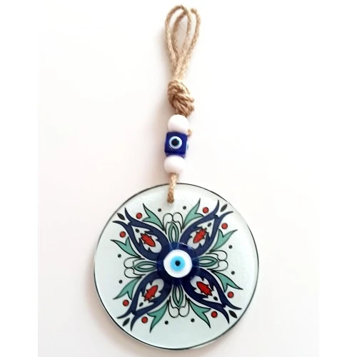 Turkuaz Ve Lacivert Renk Çiçekli Füzyon Cam Duvar Süsü ürün görseli 1