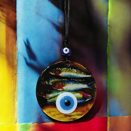 Balık Desenli 12 Cm Füzyon Cam Duvar Süsü - Resim 2