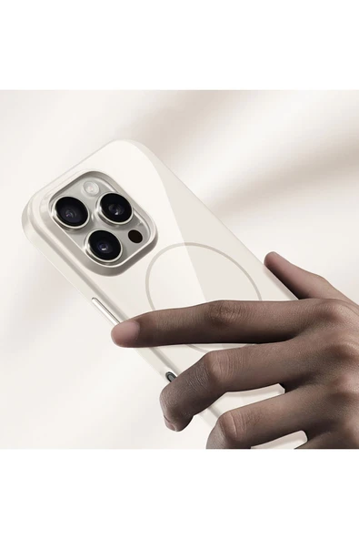iPhone 15 Pro Max Soft Parlak Kılıf Magsafe Şarj Özellikli Wlons Frego Kapak Krem - Resim 5