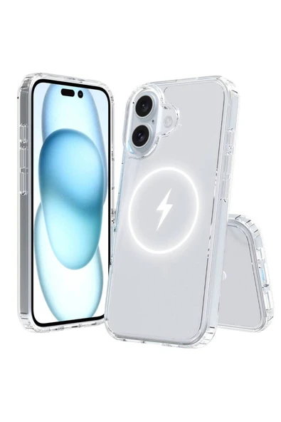 Apple Iphone 16 Kılıf Magsafe Şarj Özellikli Şeffaf Sert Pc Heptekiletişim Embos Kapak-şeffaf - Resim 2