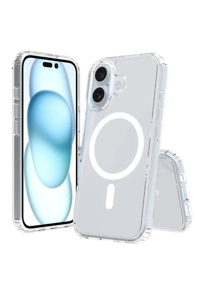 Apple Iphone 16 Kılıf Magsafe Şarj Özellikli Şeffaf Sert Pc Heptekiletişim Embos Kapak-şeffaf ürün görseli