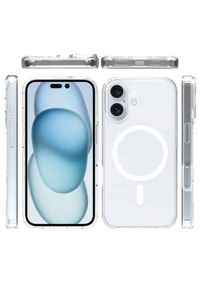 Apple Iphone 16 Kılıf Magsafe Şarj Özellikli Şeffaf Sert Pc Heptekiletişim Embos Kapak-şeffaf - Resim 4