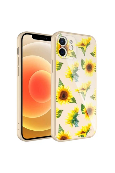 Apple iPhone 12 Kılıf Kamera Korumalı Bulut Desenli Renkli Sert Parlak Silikon Kapak (Epoksi)