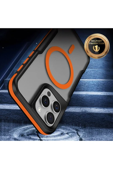 Apple iPhone 15 Pro Max Kılıf Magsafe Şarj Özellikli Renkli Kenar Airbag Şeritli Kapak (Lamer) - Resim 4