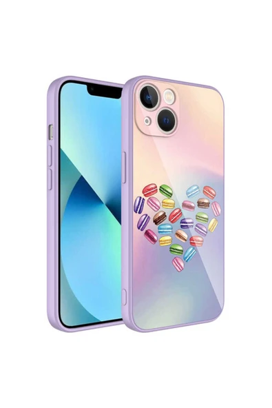Apple iPhone 13 Kılıf Kamera Korumalı Bulut Desenli Renkli Sert Parlak Silikon Kapak (Epoksi)