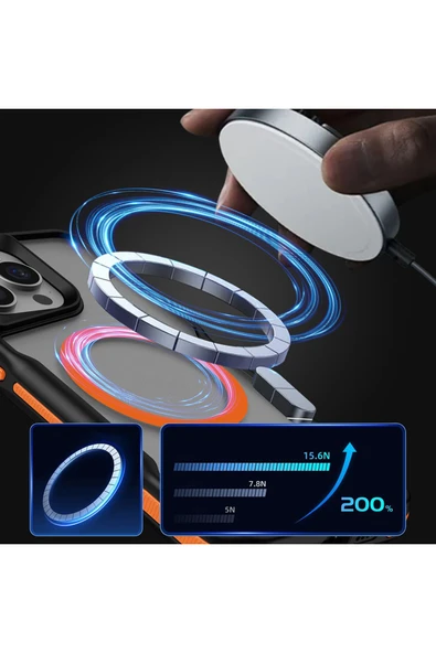 Apple iPhone 15 Pro Max Kılıf Magsafe Şarj Özellikli Renkli Kenar Airbag Şeritli Kapak (Lamer) - Resim 5