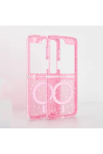 Samsung Galaxy Z Flip 6 Kılıf Magsafe Şarj Özellikli Parlayan Simli Saydam Renkli Kapak (Allstar) - 5