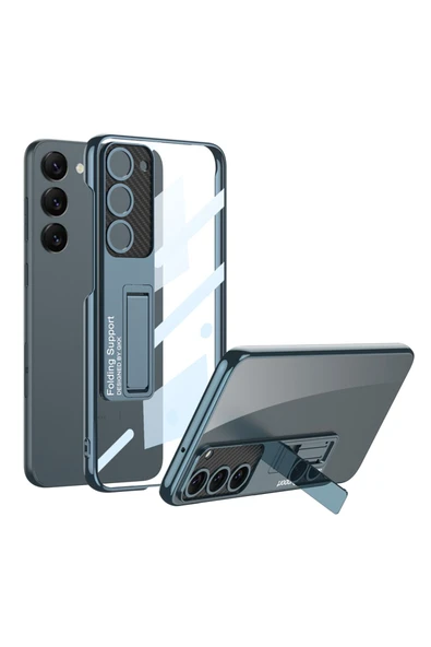 Samsung Galaxy S23 Kılıf Kamera Korumalı Şeffaf Tasarımlı Standlı Kapak (Lego) - 2