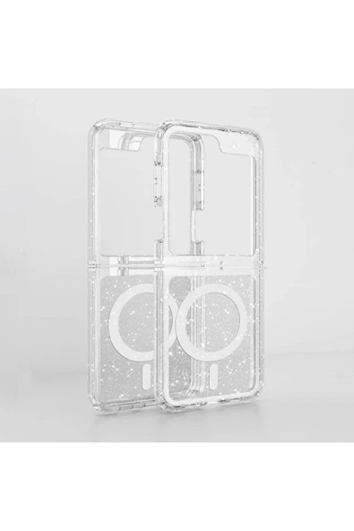 Samsung Galaxy Z Flip 6 Kılıf Magsafe Şarj Özellikli Parlayan Simli Saydam Renkli Kapak (Allstar) - 4
