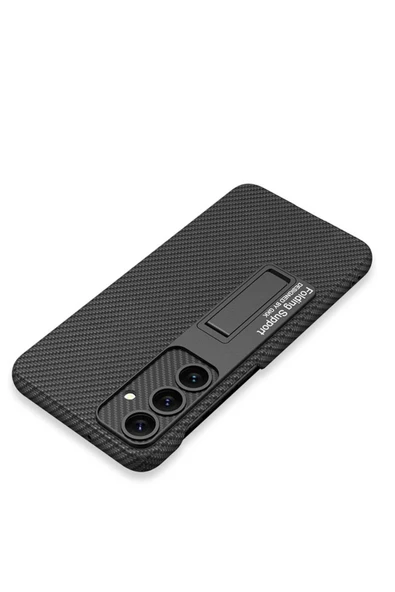 Samsung Galaxy S24 Plus Kılıf Standlı Karbon Fiber ve Suni Deri Görünümlü Şık Yüzey Kapak - 5