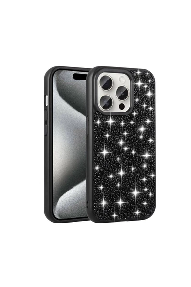 Apple iPhone 15 Pro Uyumlu Kılıf Kamera Çıkıntılı Parlak Taşlı Tasarım Renkli Koruyucu Kapak (Linea) - Resim 2