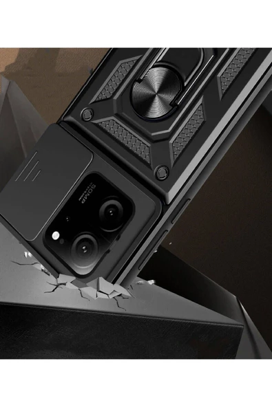 Xiaomi Mi 13T Pro Kılıf Sürgülü Tank Zırh Yüzüklü Mıknatıslı Standlı Kapak (S-VEGA) - Resim 3