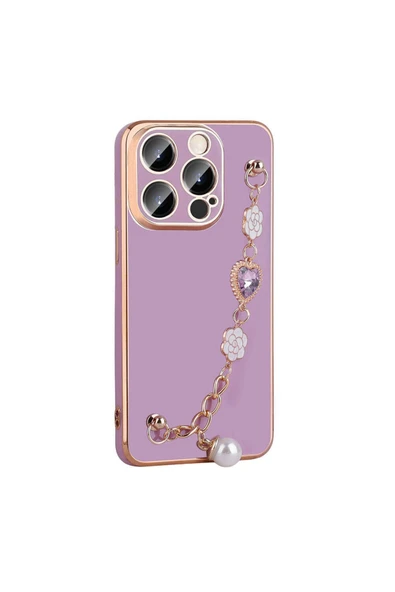 Apple iPhone 15 Pro Kılıf Çiçek Desenli Askılı Tutamaçlı Kamera Korumalı Kapak (TAKA) - Resim 3