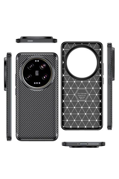 Xiaomi Mi 14 Ultra Kılıf Kamera Çıkıntılı Karbon Fiber Dokulu Renk Atmaz Kapak (NEGRO) - Resim 3