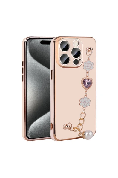 Apple iPhone 15 Pro Kılıf Çiçek Desenli Askılı Tutamaçlı Kamera Korumalı Kapak (TAKA) - Resim 2