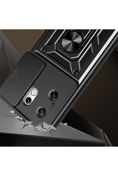 İnfinix Zero 30 4G Kılıf Sürgülü Tank Zırh Yüzüklü Mıknatıslı Standlı Kapak (S-VEGA) - Resim 3