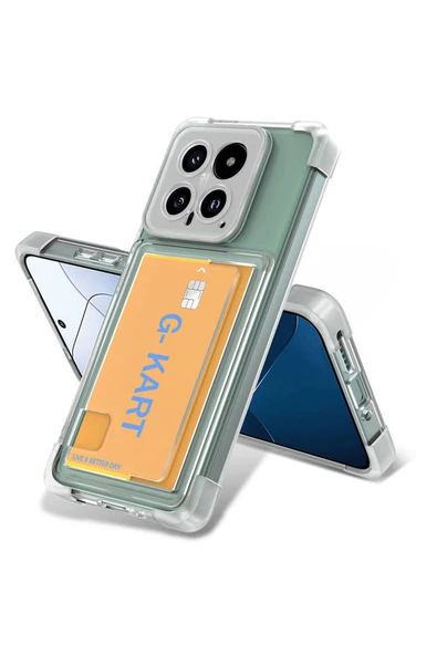 Xiaomi Mi 14 Kılıf Airbag Tasarımlı Şeffaf Kartlıklı Şık Tasarımlı Kapak (G-Kart) - Resim 2
