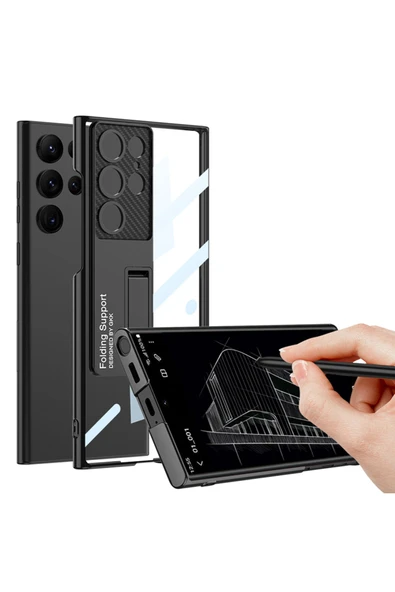 Samsung Galaxy S23 Ultra Uyumlu Kılıf Kamera Korumalı Şeffaf Tasarımlı Standlı Kapak (LEGO) - 5