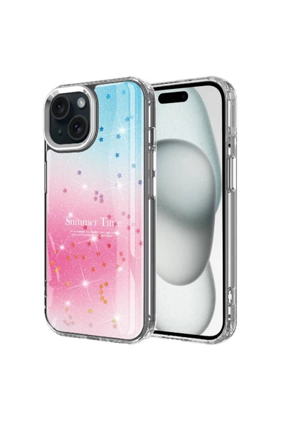 Apple iPhone 15 Plus Kılıf Simli Desenli Hassas Buton Tasarımlı Parlak Silikon Kapak (task) - Resim 2