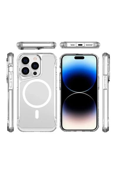 iPhone 13 Pro Kılıf Magsafe Kamera Yükseltili Şeffaf Ultra Koruma Sert Kapak (T-Max-mag) - Resim 3