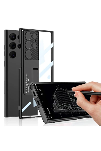 Samsung Galaxy S24 Ultra Uyumlu Kılıf Kamera Korumalı Şeffaf Tasarımlı Standlı Kapak (Lego) - 4