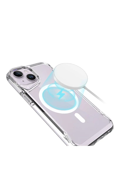 iPhone 15 Kılıf Magsafe Kamera Yükseltili Şeffaf Ultra Koruma Sert Kapak (T-Max-mag) - Resim 4