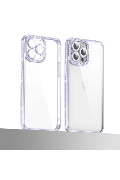 Iphone 12 Pro Max Kılıf Kamera Korumalı Kenarları Renkli Taşlı Parlak Silikon Kapak (MİNA) - Resim 5