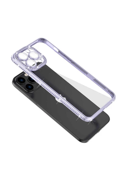 Iphone 12 Pro Max Kılıf Kamera Korumalı Kenarları Renkli Taşlı Parlak Silikon Kapak (MİNA) - Resim 4