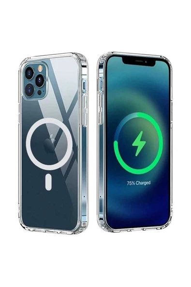 Iphone 12 Pro Max Kılıf Magsafe Wireless Kablosuz Şarj Destekli Sert Şeffaf Kapak (TACSAFE) - Resim 2