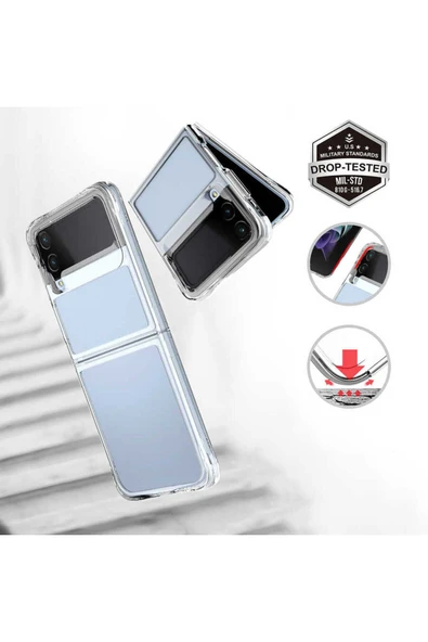 Samsung Galaxy Z Flip 4 Kılıf Kamera Çıkıntılı Renksiz Sararmaz Şeffaf Sert Kapak (Vonn) - 3