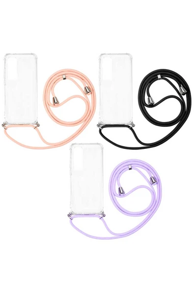 Xiaomi Mi Note 10 Lite Kılıf Şeffaf Köşe Korumalı İpli Boyun Askılı Kapak (X-Rop) - Resim 3