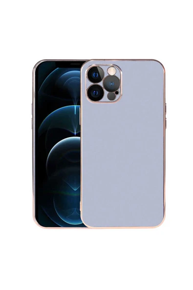 Iphone 12 Pro Kılıf Parlak Altın Işlemeli Kamera Korumalı Pastel Renkli Kapak (VİYANA) - Resim 2