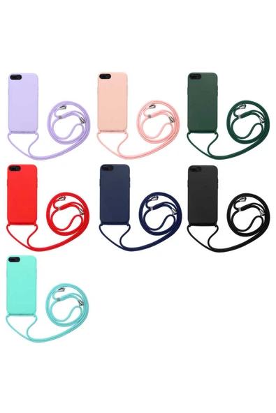 Iphone 8 Plus Kılıf Ipli Boyun Askılı Içi Kadife Lansman Yumuşak Silikon Kapak (ROPİ) - Resim 3
