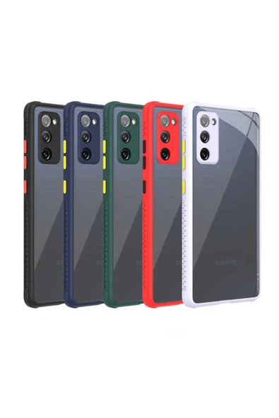 Samsung Galaxy S20 FE Kılıf Köşe Ve Kamera Korumalı Arkası Şeffaf Renkli Tuşlu Silikon Kapak (KAFF) - Resim 3