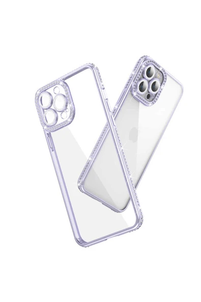 Iphone 12 Pro Max Kılıf Kamera Korumalı Kenarları Renkli Taşlı Parlak Silikon Kapak (MİNA) - Resim 3