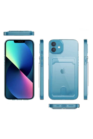 Iphone 11 Şeffaf Kapak Kartlıklı Cüzdanlı Esnek Silikon Kılıf (ENSA) - Resim 5