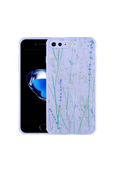 Iphone 8 Plus Kılıf Simli Desenli Köşe Kamera Korumalı Darbe Emici Silikon Kapak (POPY) ürün görseli 1