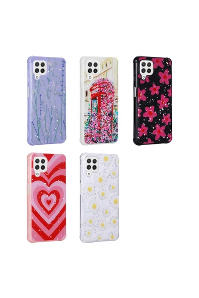 Samsung Galaxy M22 Kılıf Simli Desenli Köşe Kamera Korumalı Darbe Emici Silikon Kapak (Popy) - Resim 3