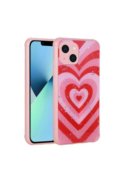 Iphone 13 Kılıf Simli Desenli Köşe Kamera Korumalı Darbe Emici Silikon Kapak (POPY)
