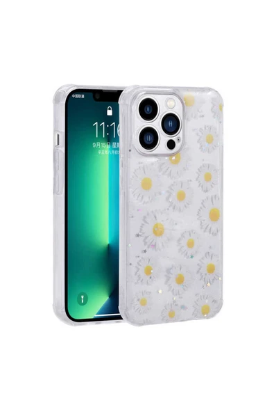 Iphone 11 Pro Max Kılıf Simli Desenli Köşe Kamera Korumalı Darbe Emici Silikon Kapak (POPY) - 2