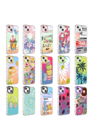 Iphone 14 Kılıf Kamera Korumalı Desenli Renkli Sert Parlak Silikon Kapak (KORN) - 3