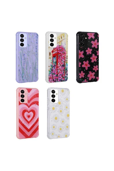 Samsung Galaxy M23 Kılıf Simli Desenli Köşe Kamera Korumalı Darbe Emici Silikon Kapak (Popy) - Resim 3