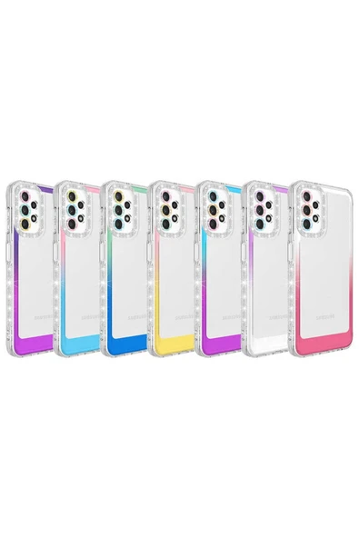 Samsung Galaxy A13 4G Kılıf Simli Renkli Parlak Kamera Lens Korumalı Transparan Kapak (Park) - Resim 3