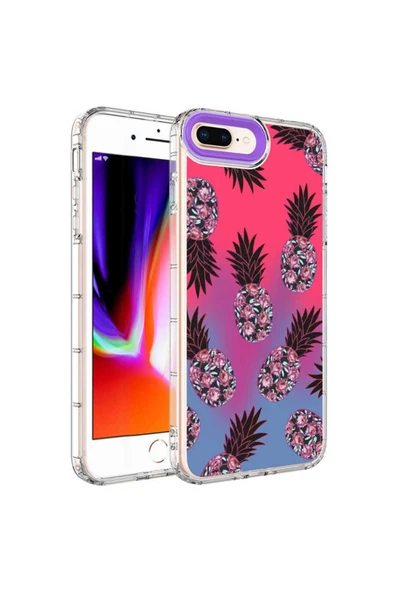 Iphone 8 Plus Kılıf Kamera Korumalı Desenli Renkli Sert Parlak Silikon Kapak (KORN) - 2