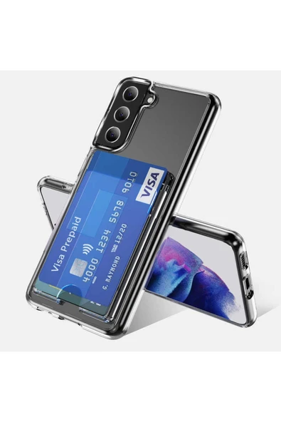 Samsung Galaxy S21 Plus Şeffaf Kapak Kartlıklı Cüzdanlı Esnek Silikon Kılıf (ENSA) ürün görseli 1