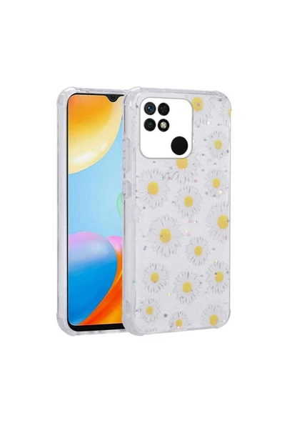 Xiaomi Poco C40 Kılıf Simli Desenli Köşe Kamera Korumalı Darbe Emici Silikon Kapak (Popy) - 2