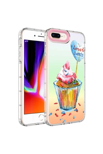 Iphone 7 Plus Kılıf Kamera Korumalı Desenli Renkli Sert Parlak Silikon Kapak (KORN)