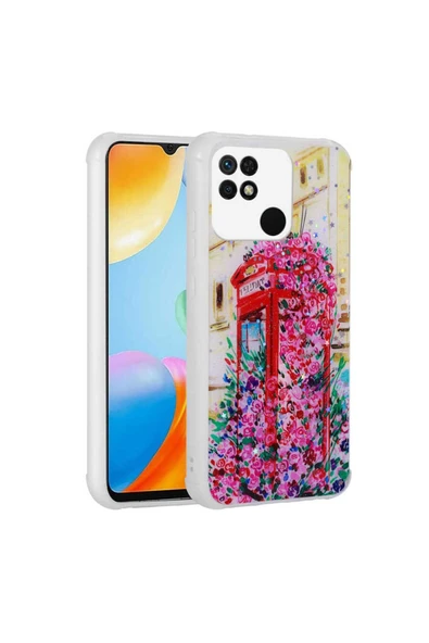 Xiaomi Poco C40 Kılıf Simli Desenli Köşe Kamera Korumalı Darbe Emici Silikon Kapak (Popy)